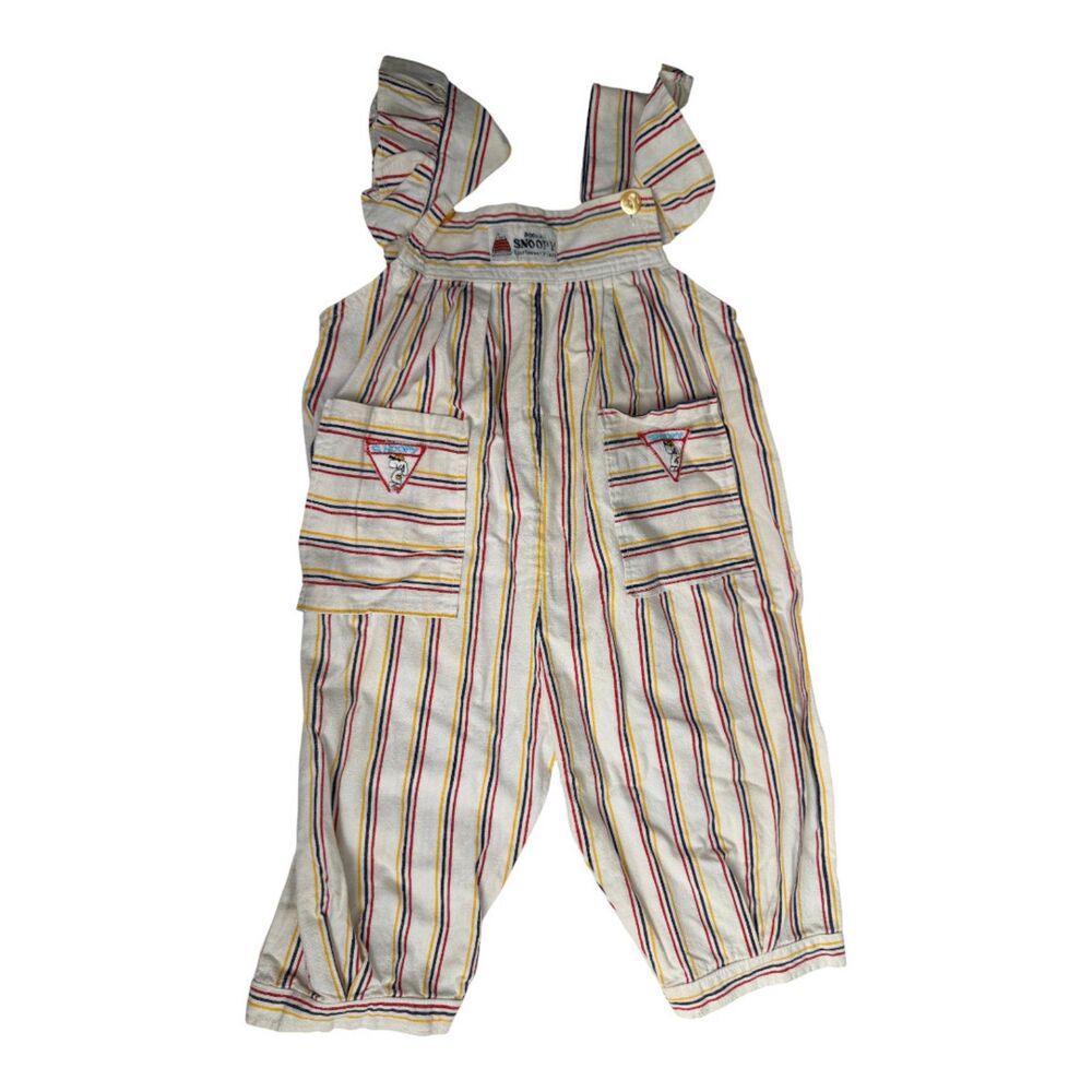 Vintage Snoopy Stripe Pants Romper Ruffle Sleeve Toddler Size 3T